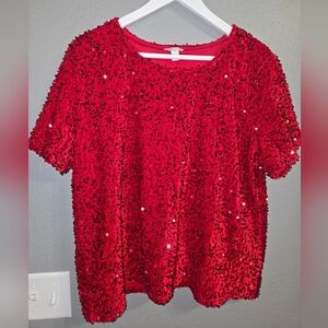 Cato Red Velvet Sequin Top Size XL